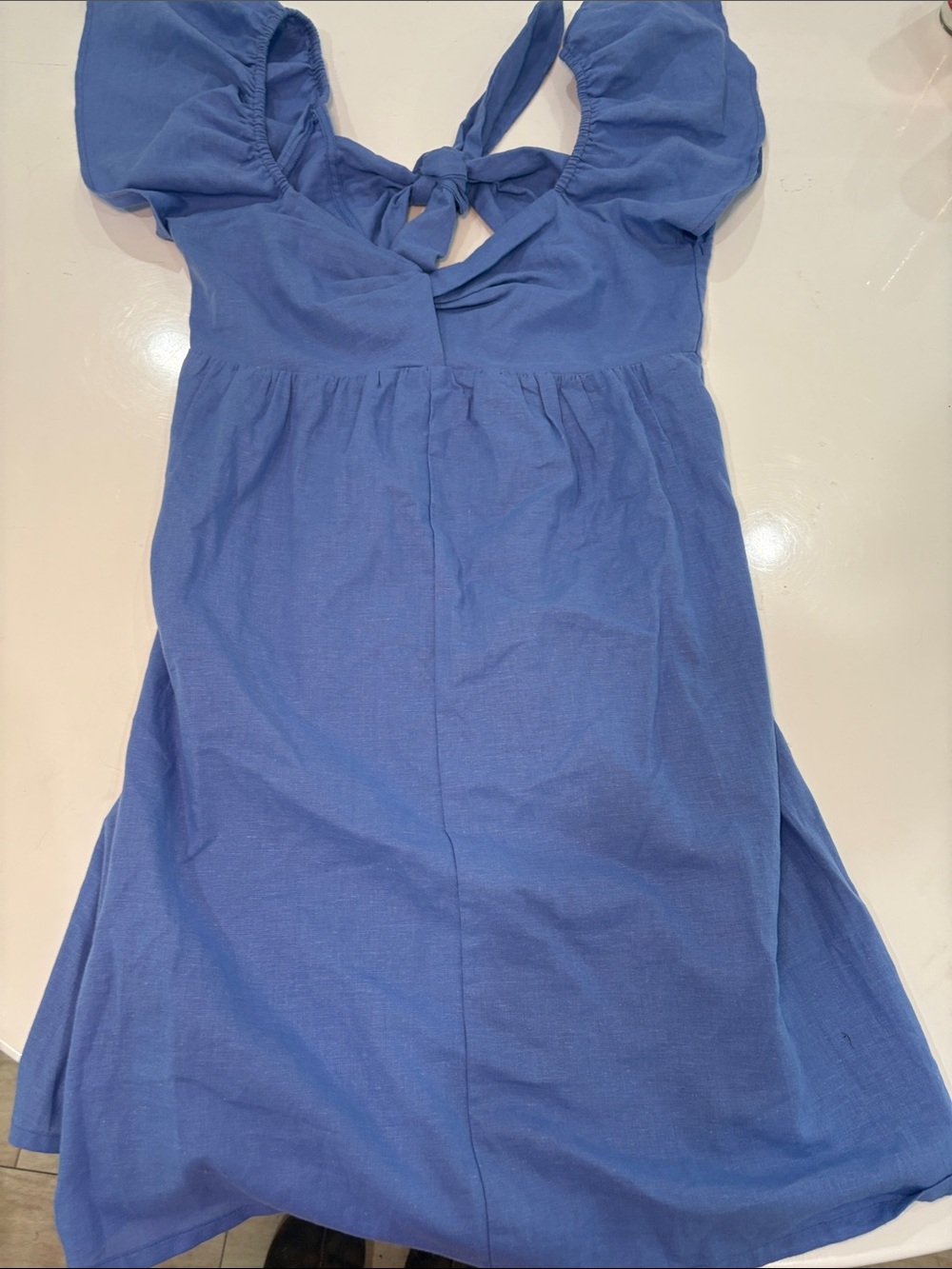Women's Blue Mini Dress with Tie-Back Detail